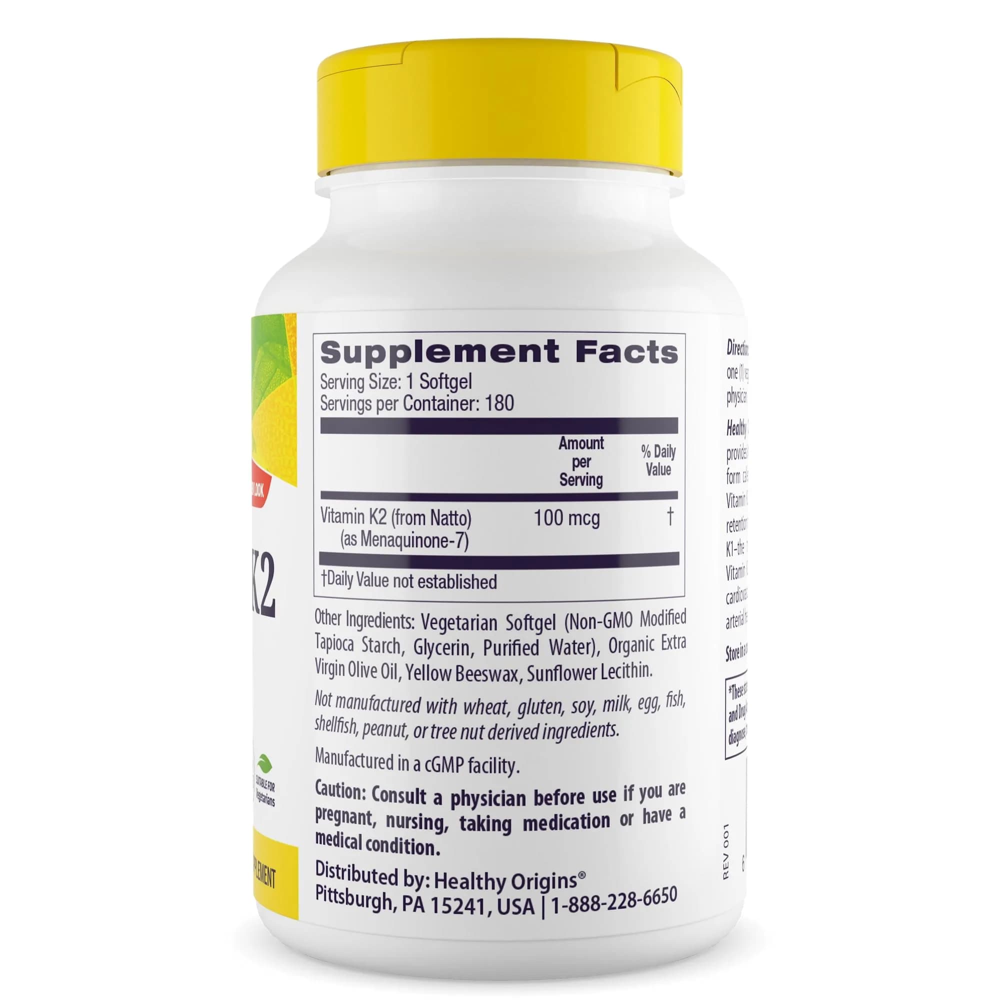 Healthy Origins Vitamin K2 MK-7 100 mcg (180 Veggie Gels) | Supports Bone & Cardiovascular Health - view 2