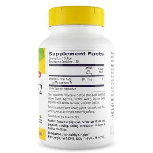 Healthy Origins Vitamin K2 MK-7 100 mcg (180 Veggie Gels) | Supports Bone & Cardiovascular Health thumbnail 2
