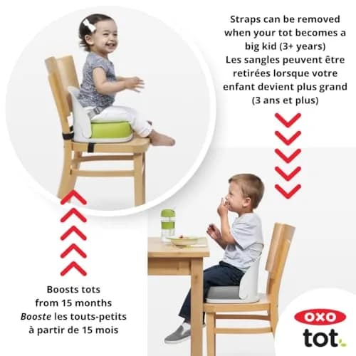 OXO Tot Perch Toddler Booster Seat for Kitchen Chair with Straps, Gray | Supportive Backrest & Foldable Design thumbnail 2