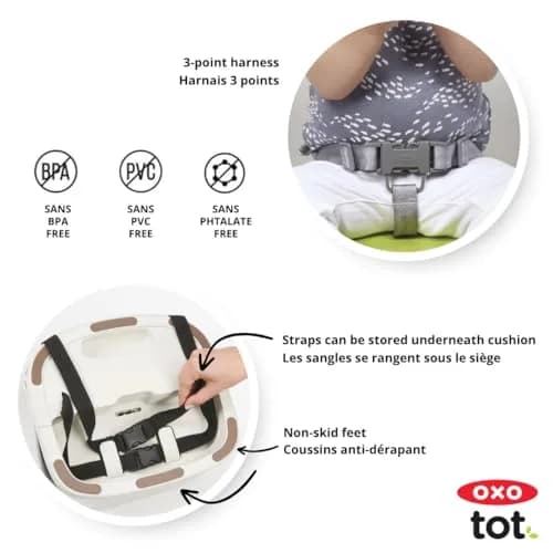 OXO Tot Perch Toddler Booster Seat for Kitchen Chair with Straps, Gray | Supportive Backrest & Foldable Design thumbnail 3