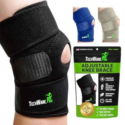 TechWare Pro Knee Brace Support - Relieves ACL, LCL, MCL, Meniscus Tear, Arthritis, Tendonitis Pain | Adjustable Bi-Directional Straps thumbnail 1
