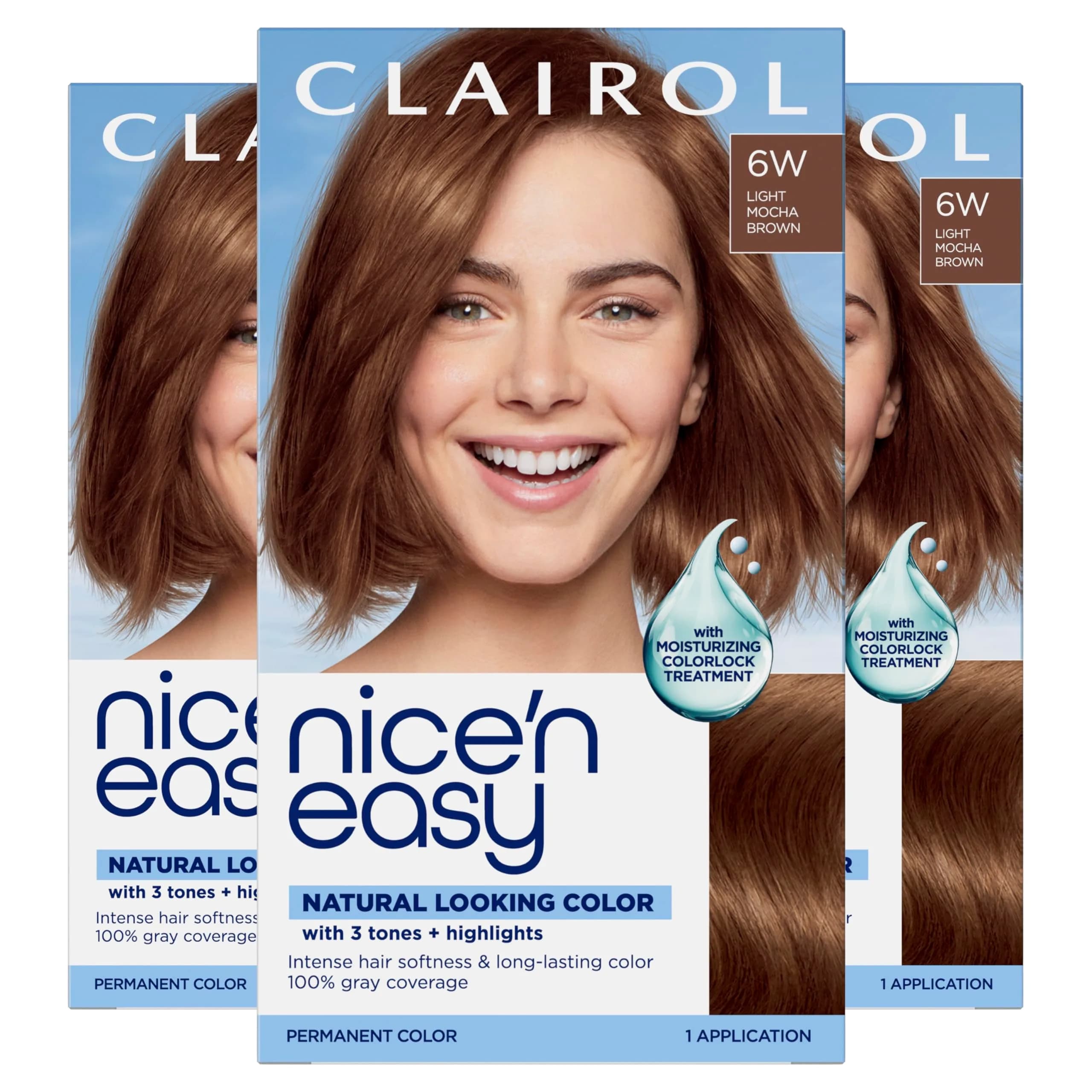Clairol Nice'n Easy 6W Light Mocha Brown Permanent Hair Dye - 3 Pack | 100% Gray Coverage - main product image