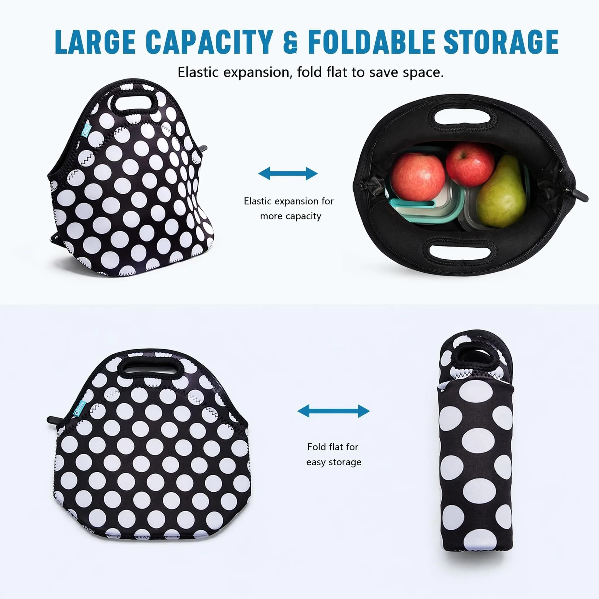Ofeily Neoprene Lunch Tote Bag White Dots | Insulated, Waterproof, 10L (0.35 cu ft) thumbnail 7