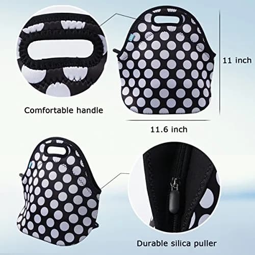Ofeily Neoprene Lunch Tote Bag White Dots | Insulated, Waterproof, 10L (0.35 cu ft) thumbnail 9