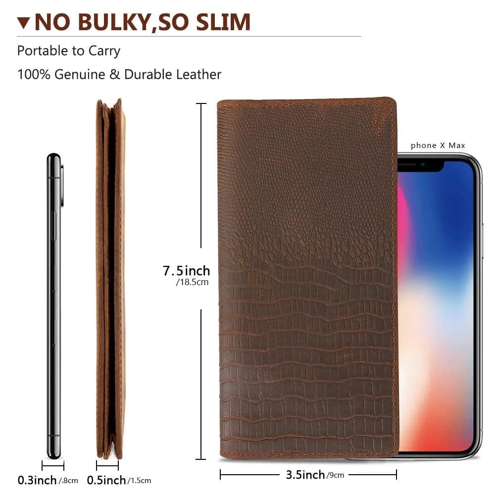 Kattee Men's Vintage Genuine Leather Long Wallet for Checkbook Credit Cards | 11 Card Slots, ID Window, Zipper Pocket - view 5