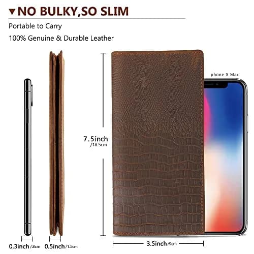 Kattee Men's Vintage Genuine Leather Long Wallet for Checkbook Credit Cards | 11 Card Slots, ID Window, Zipper Pocket thumbnail 5