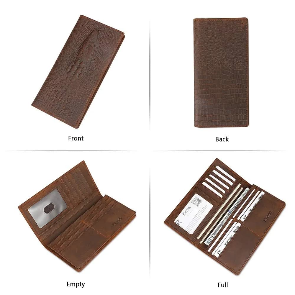 Kattee Men's Vintage Genuine Leather Long Wallet for Checkbook Credit Cards | 11 Card Slots, ID Window, Zipper Pocket - view 7