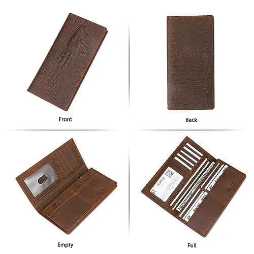 Kattee Men's Vintage Genuine Leather Long Wallet for Checkbook Credit Cards | 11 Card Slots, ID Window, Zipper Pocket thumbnail 7