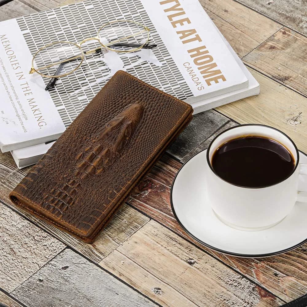 Kattee Men's Vintage Genuine Leather Long Wallet for Checkbook Credit Cards | 11 Card Slots, ID Window, Zipper Pocket - view 2