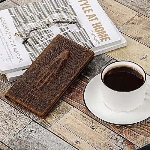 Kattee Men's Vintage Genuine Leather Long Wallet for Checkbook Credit Cards | 11 Card Slots, ID Window, Zipper Pocket thumbnail 2