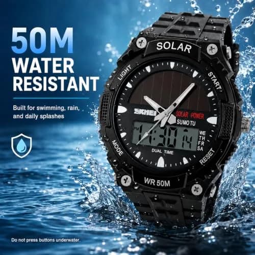 MASTOP Solar Energy Watch Black 50mm (1.97in) | Dual Time Zone, 50M Waterproof, LED Luminous thumbnail 4
