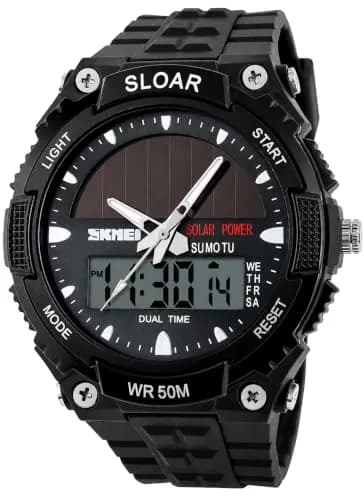 MASTOP Solar Energy Watch Black 50mm (1.97in) | Dual Time Zone, 50M Waterproof, LED Luminous thumbnail 8