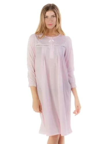 Casual Nights Women's Long Sleeve Pointelle Embroidered Night Gown - Pink - 4X | Soft Cotton Blend Sleepwear for Relaxed Comfort thumbnail 1