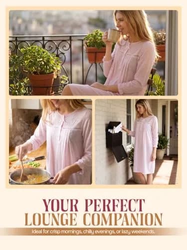 Casual Nights Women's Long Sleeve Pointelle Embroidered Night Gown - Pink - 4X | Soft Cotton Blend Sleepwear for Relaxed Comfort thumbnail 5
