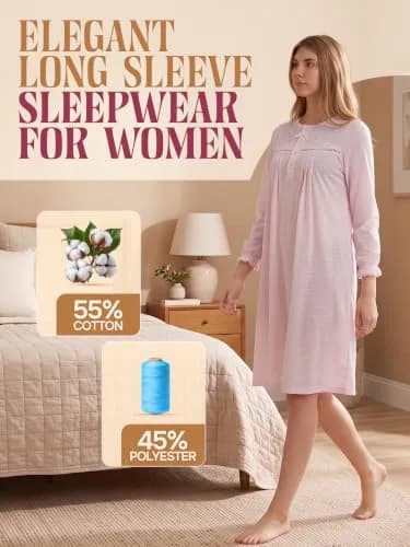 Casual Nights Women's Long Sleeve Pointelle Embroidered Night Gown - Pink - 4X | Soft Cotton Blend Sleepwear for Relaxed Comfort thumbnail 2