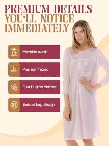 Casual Nights Women's Long Sleeve Pointelle Embroidered Night Gown - Pink - 4X | Soft Cotton Blend Sleepwear for Relaxed Comfort thumbnail 3
