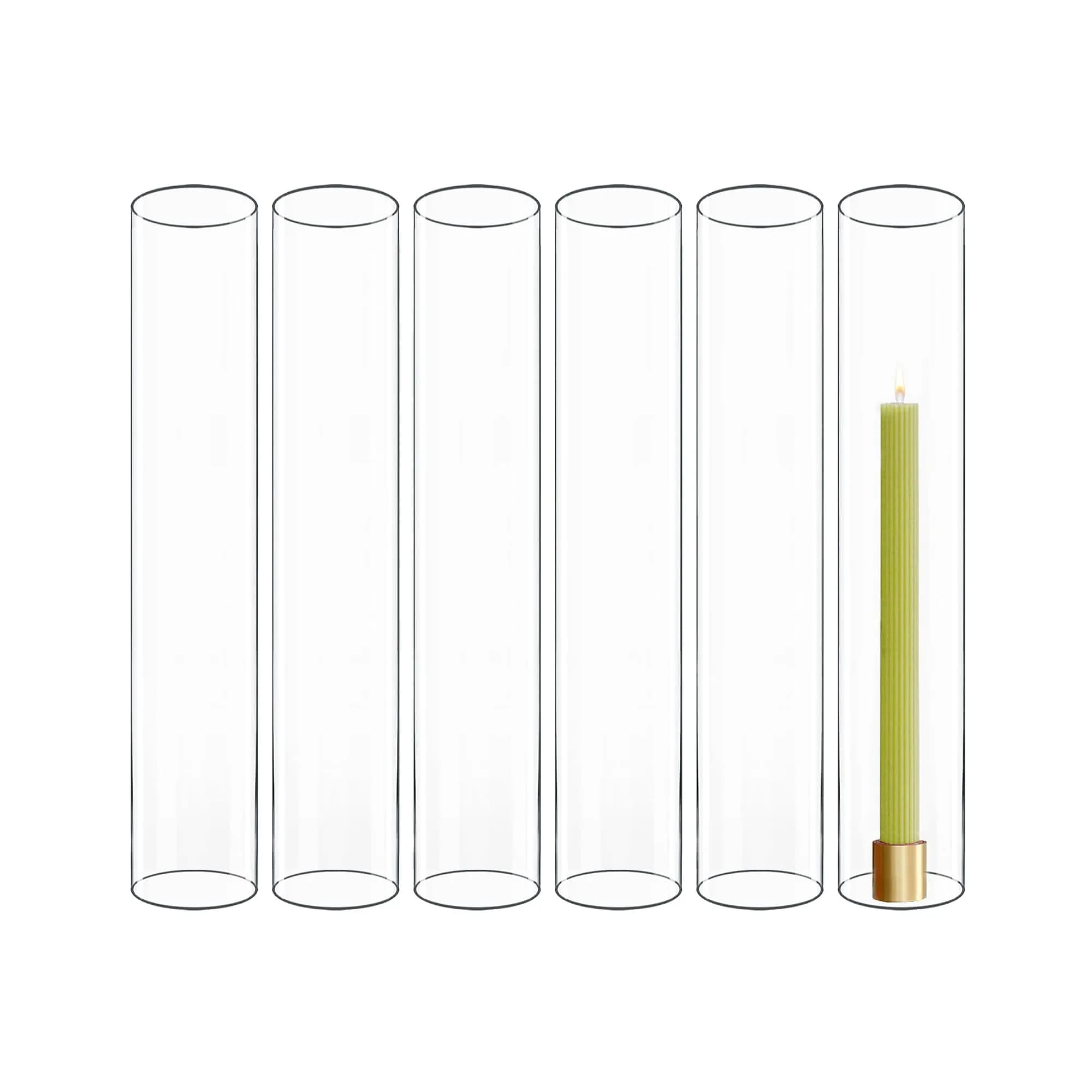 CYS EXCEL 6 PCS Glass Hurricane Tubes (H:14" D:2.5") - Fits Candles up to 2" Wide, Requires Holder Base 2.75" or Wider - main product image