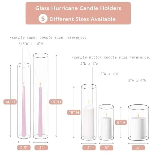 CYS EXCEL 6 PCS Glass Hurricane Tubes (H:14" D:2.5") - Fits Candles up to 2" Wide, Requires Holder Base 2.75" or Wider thumbnail 9