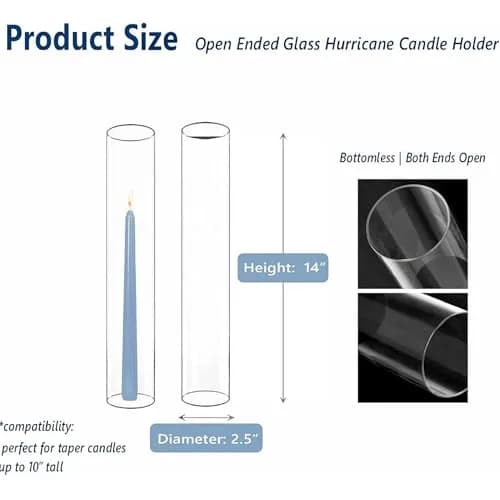 CYS EXCEL 6 PCS Glass Hurricane Tubes (H:14" D:2.5") - Fits Candles up to 2" Wide, Requires Holder Base 2.75" or Wider thumbnail 2