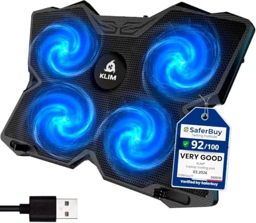 KLIM Wind Laptop Cooling Pad Blue with 4 Fans | 40.8cm (16 inch) Compatible, USB Powered, 1200 RPM thumbnail 1