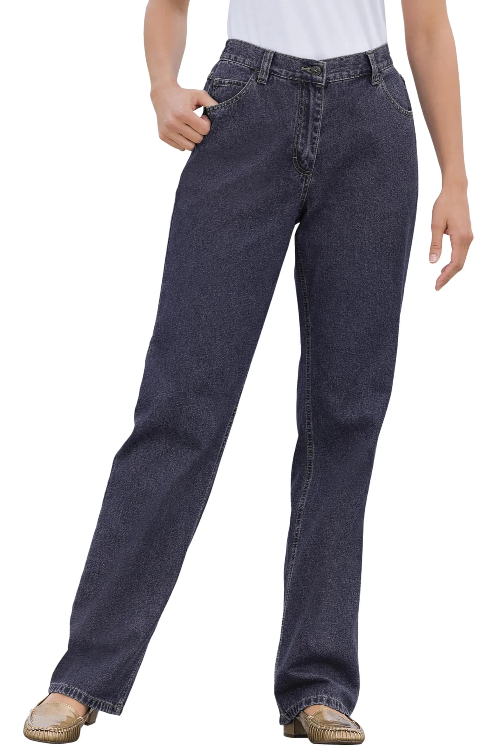 Woman Within Perfect Back-Elastic Gap-Free Straight-Leg Cotton Jeans Indigo | Classic Fit & Comfort — Indigo