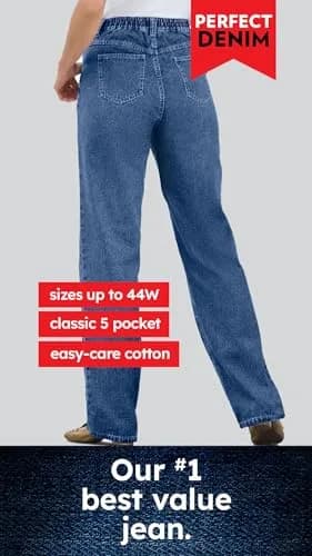 Woman Within Perfect Back-Elastic Gap-Free Straight-Leg Cotton Jeans Indigo | Classic Fit & Comfort thumbnail 5