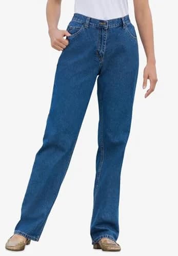 Woman Within Perfect Back-Elastic Gap-Free Straight-Leg Cotton Jeans Indigo | Classic Fit & Comfort thumbnail 2