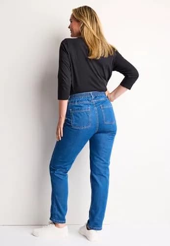 Woman Within Perfect Back-Elastic Gap-Free Straight-Leg Cotton Jeans Indigo | Classic Fit & Comfort thumbnail 3