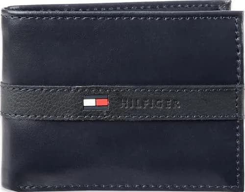 Tommy Hilfiger Men's Slim Bifold Leather Wallet with Removable ID Window, Navy Ned, 10.16 cm x 11.43 cm (4 in x 4.5 in) thumbnail 1