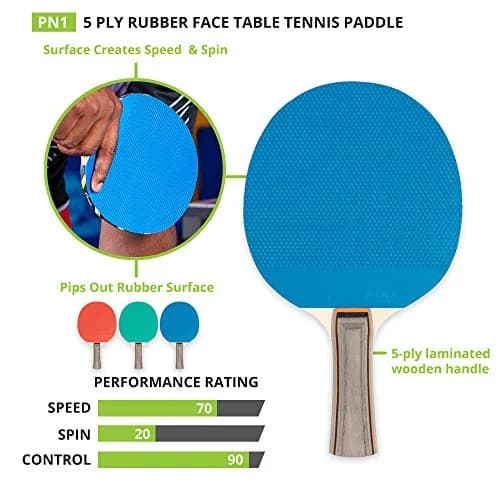 Champion Sports Table Tennis Paddle, Assorted Colors | 5 Ply Rubber Face, Straight Handle, Assorted Colors thumbnail 5