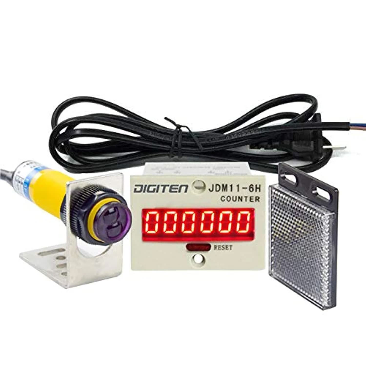 DIGITEN 6-Digit LED Counter with Photoelectric Sensor & Reflector 0-999999 Count | AC/DC 100-240V - main product image