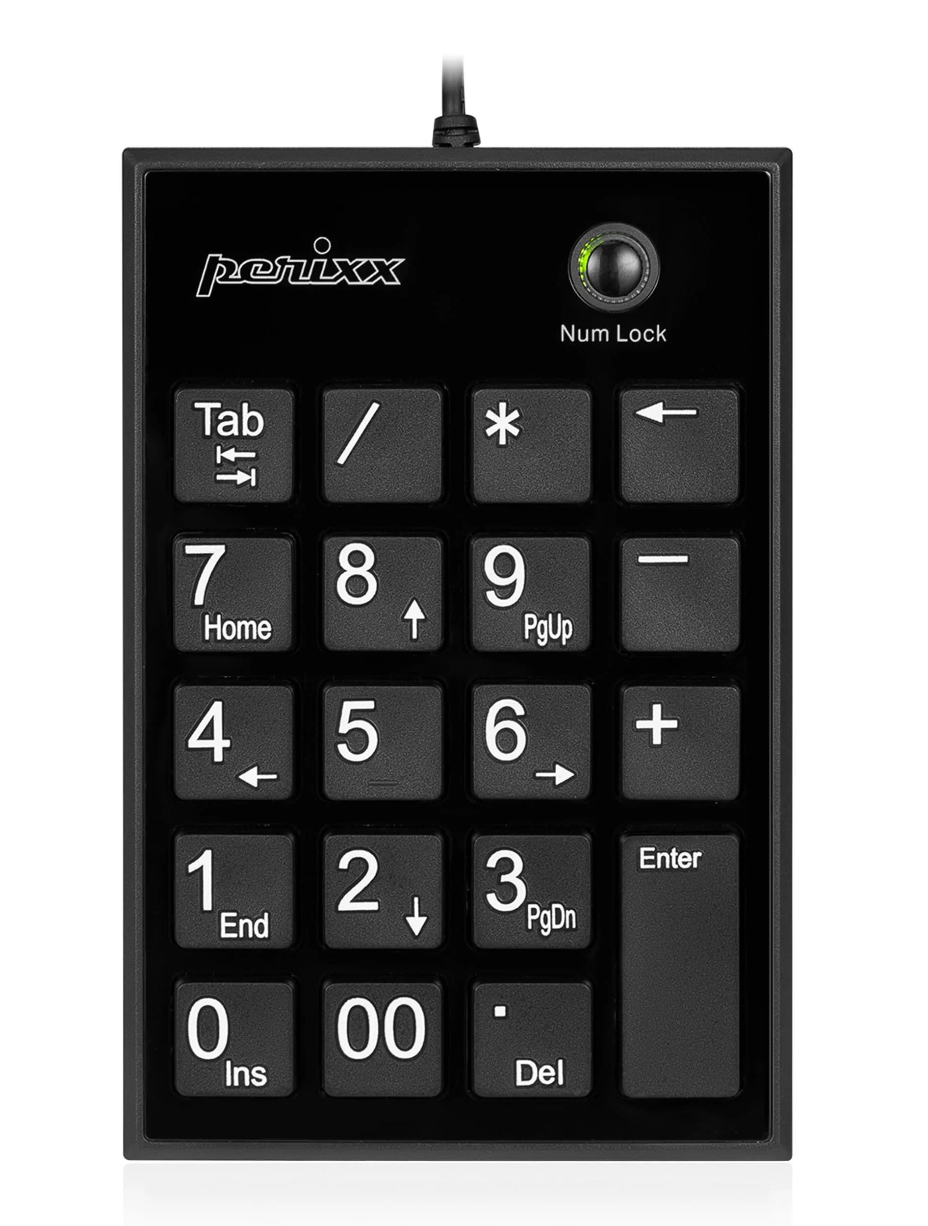 Perixx PPD-202 Wired Numeric Keypad 19 Keys | Big Print Font, Silent, USB, Black