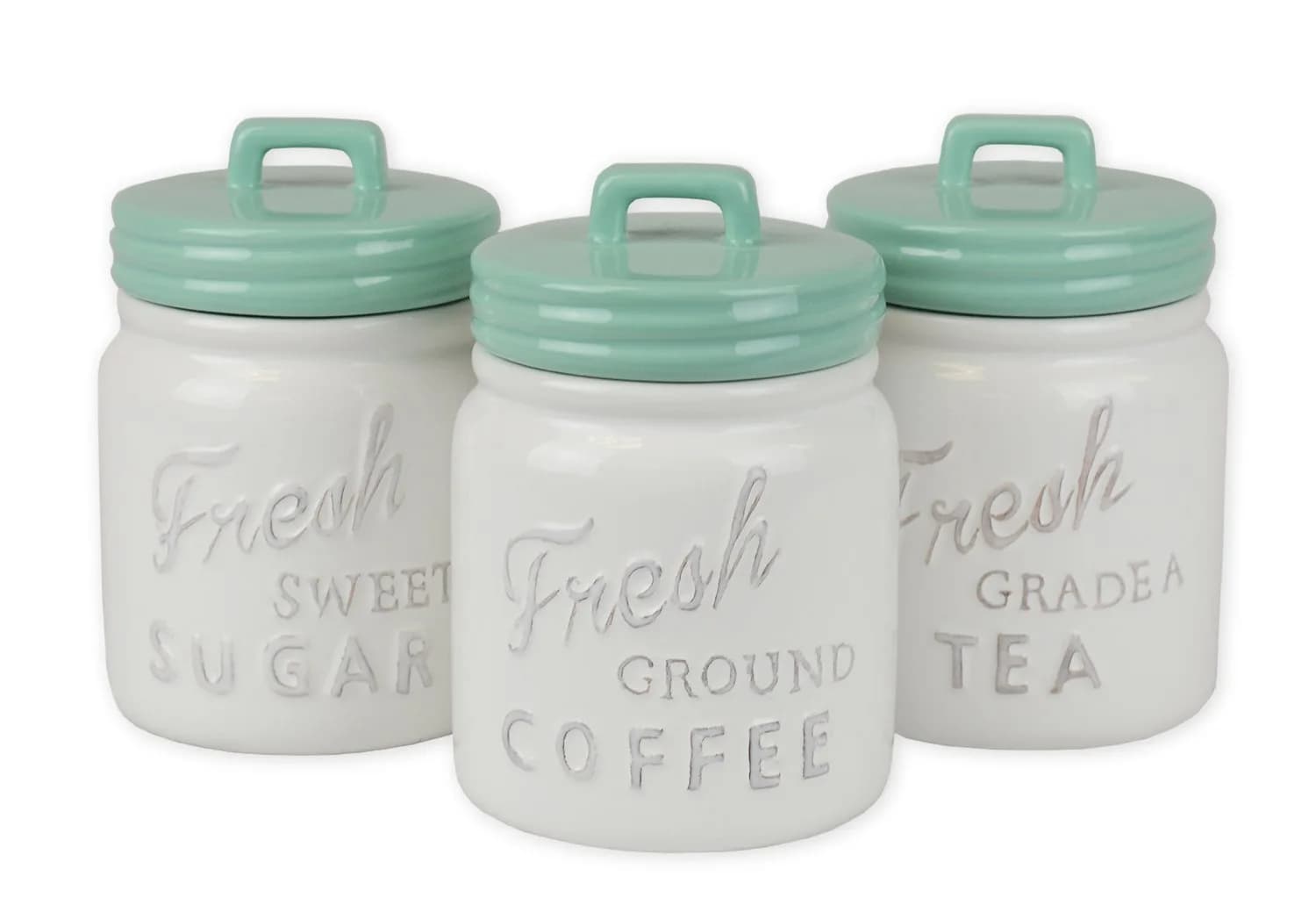 DII Ceramic Kitchen Canister Set with Bamboo Lids, 3-Piece (4.5 cups, 3 cups, 1.25 cups) | Airtight Seal for Dry Food Storage — Aqua