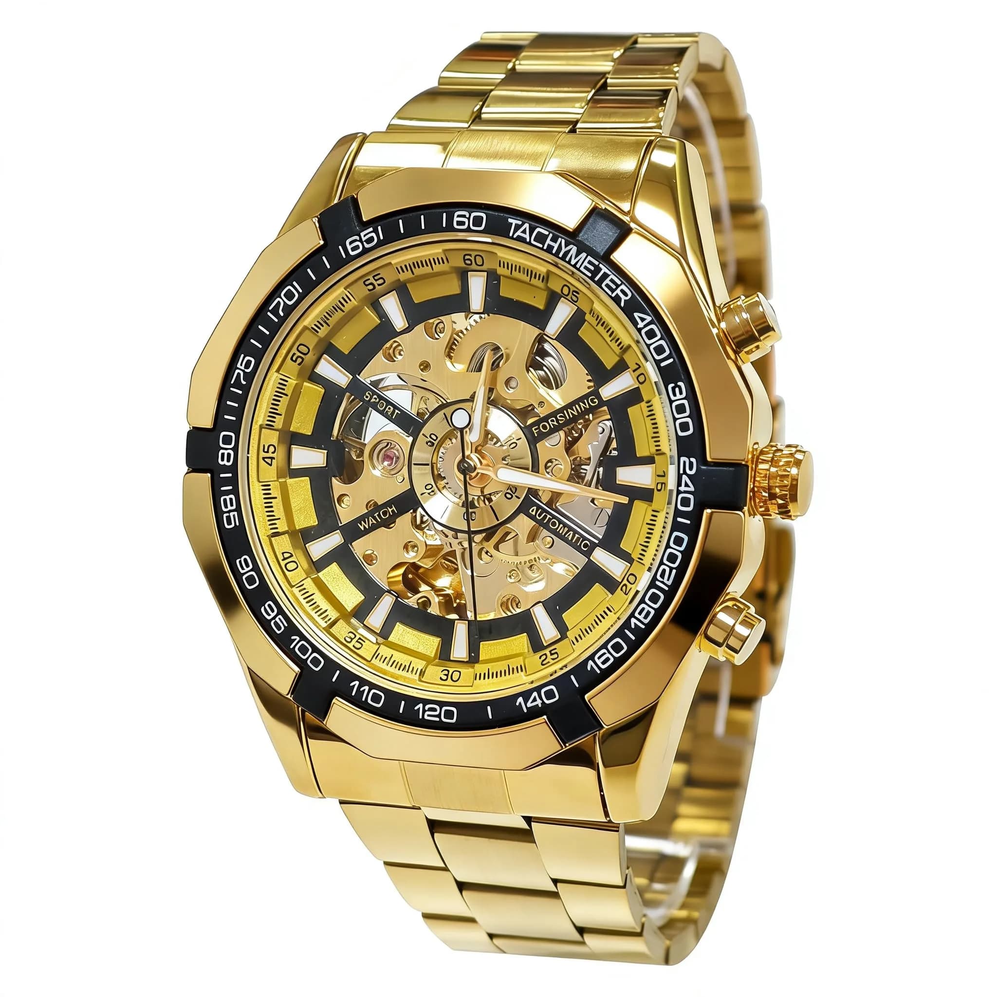 Gute Mechanical Skeleton Watch Self-Winding Stainless Steel Gold | Classic Automatic Men’s Wristwatch — Gold