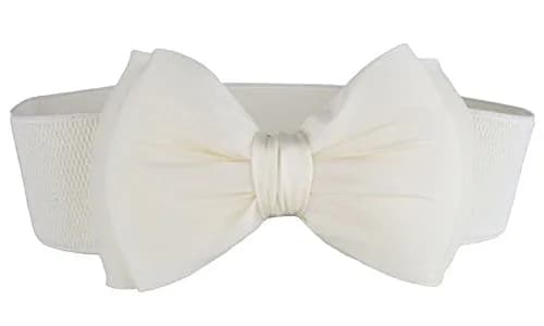 SportsWell Women's Fashionable Bowknot Wide Belt 1 inch | Stretch Cinch Dress Waistband White thumbnail 2