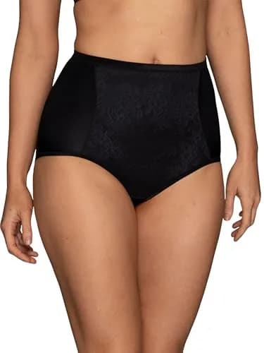 Vanity Fair Smoothing Comfort Brief Panties with Rear Lift, 7, Black Lace | Tummy Smoothing & Lifted Fit (100-120 chars) thumbnail 1