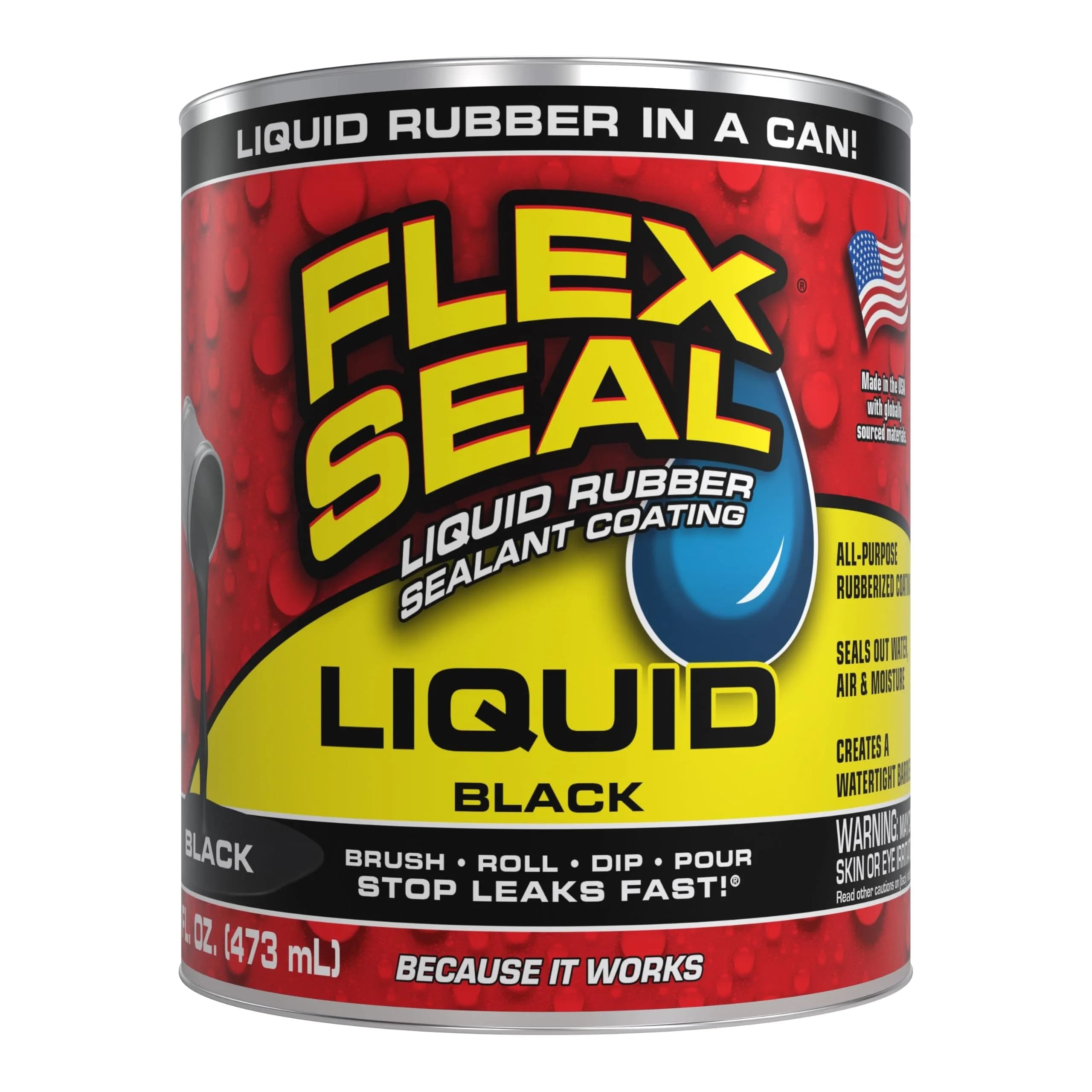 Flex Seal Liquid Rubber Sealant Coating Black 473ml (16 oz) | Waterproof, UV Resistant, Stops Leaks Fast