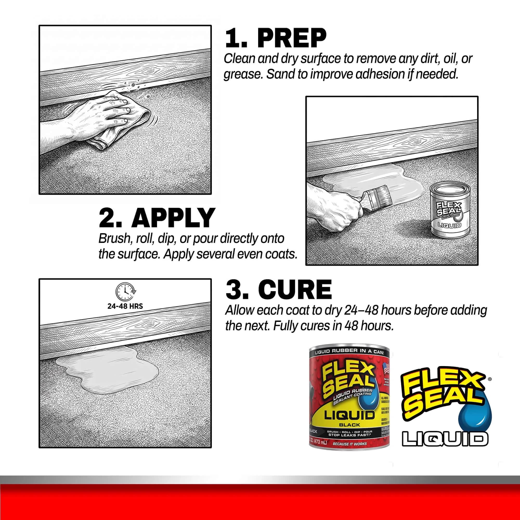 Flex Seal Liquid Rubber Sealant Coating Black 473ml (16 oz) | Waterproof, UV Resistant, Stops Leaks Fast - view 6