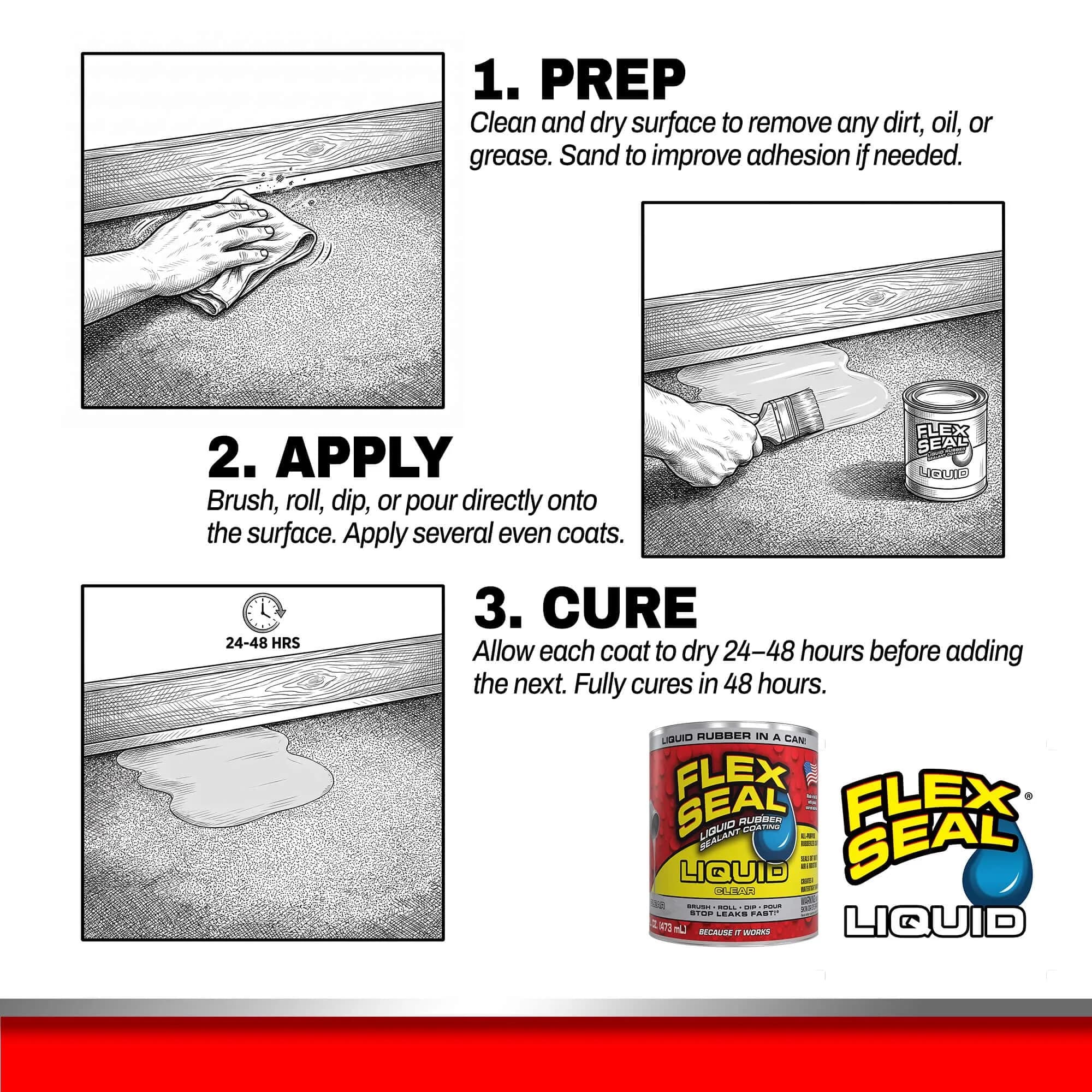 Flex Seal Liquid Rubber Sealant Coating Clear 473ml (16 oz) | Waterproof & Flexible Barrier - view 6