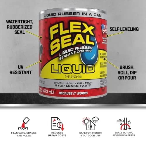 Flex Seal Liquid Rubber Sealant Coating Clear 473ml (16 oz) | Waterproof & Flexible Barrier thumbnail 2