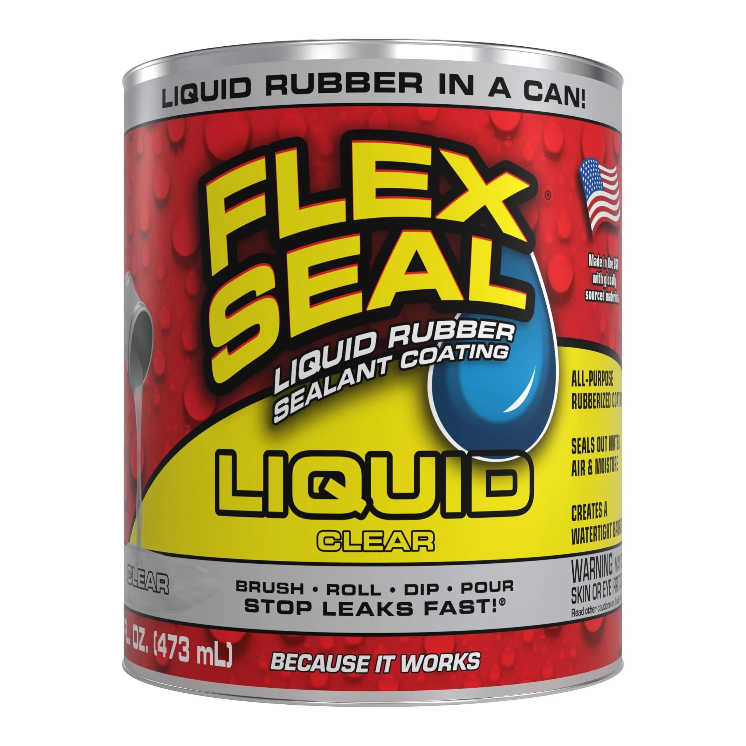 Flex Seal Liquid Rubber Sealant Coating Gray 473ml (16 fl oz) | Waterproof, Flexible, Breathable, UV Resistant — Clear / 16 oz