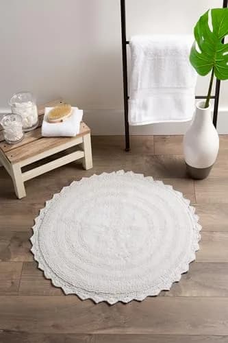 DII Crochet Collection Reversible Bath Mat, Round, 27.5" Diameter, White | Soft Cotton, Reversible, 27.5" Diameter thumbnail 6