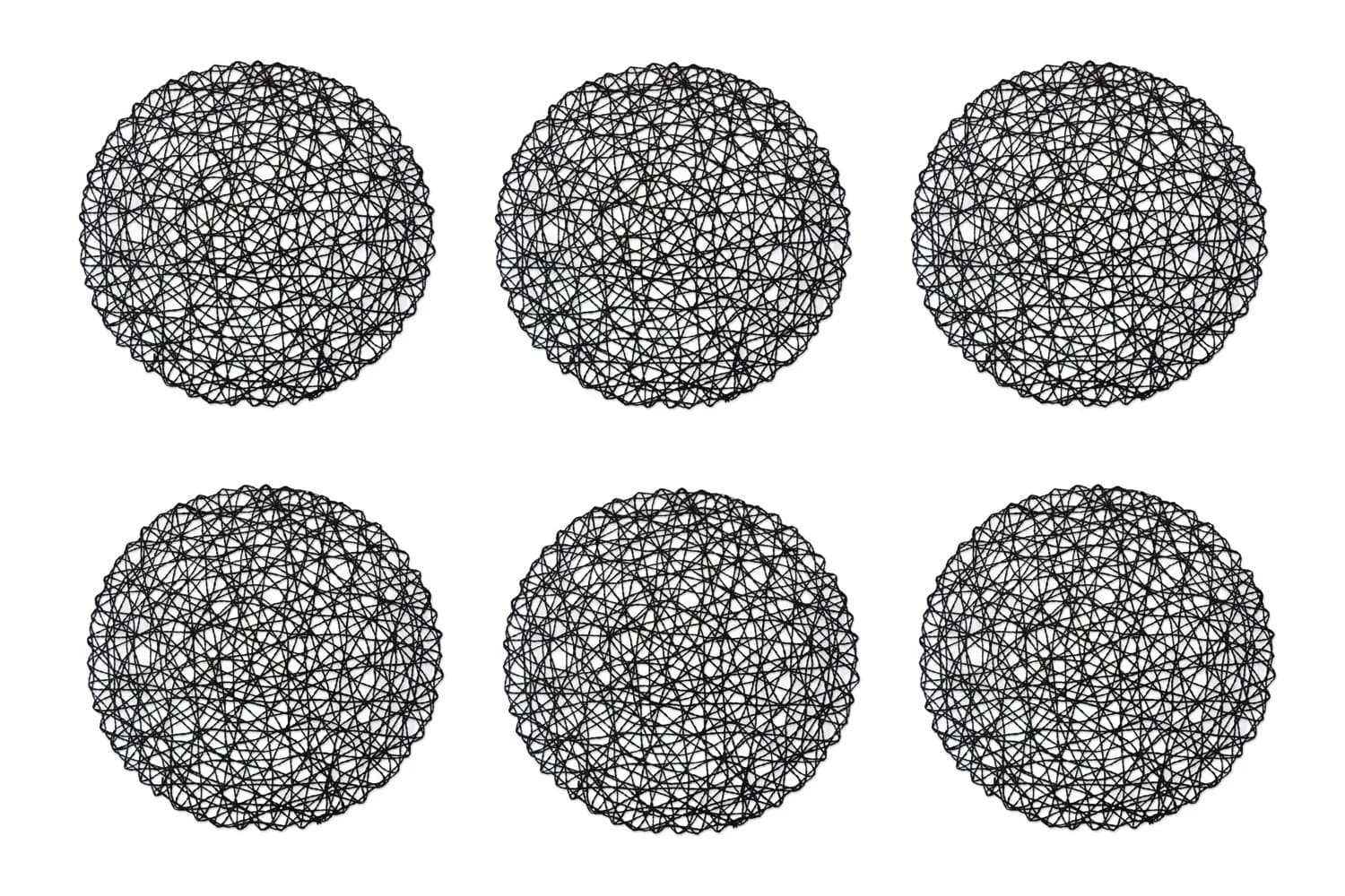 DII Woven Paper Round Placemats Set of 6, 15 inch (38 cm) Diameter | Elegant Holiday Table Decor — Black