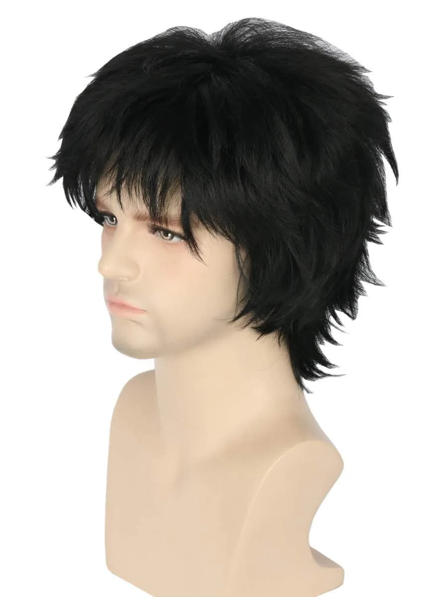 Topcosplay Anime Cosplay Wig Short Blue Layered Fluffy | Unisex Halloween Costume Accessory — Balck