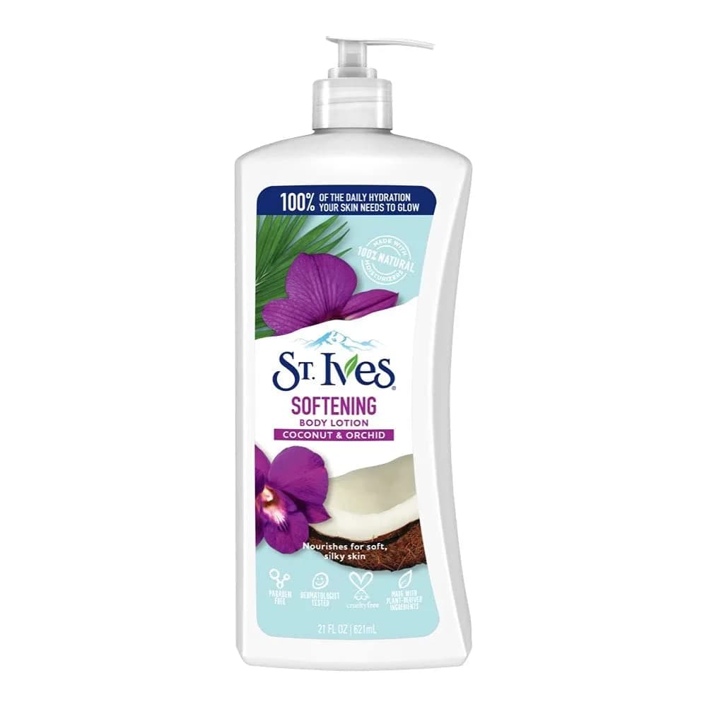 St. Ives Softening Body Lotion Coconut & Orchid Extract 21 oz (Pack of 2) | Silky, Natural Moisturizer for Sensitive Skin