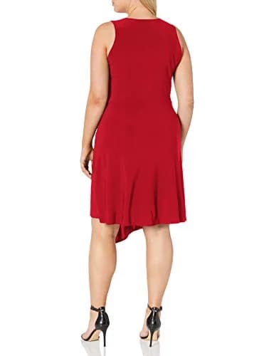 Star Vixen Plus-Size Sleeveless Asymmetrical Dress with Fold Over Collar, Red, 2X | Elegant Summer Dress for Women thumbnail 2