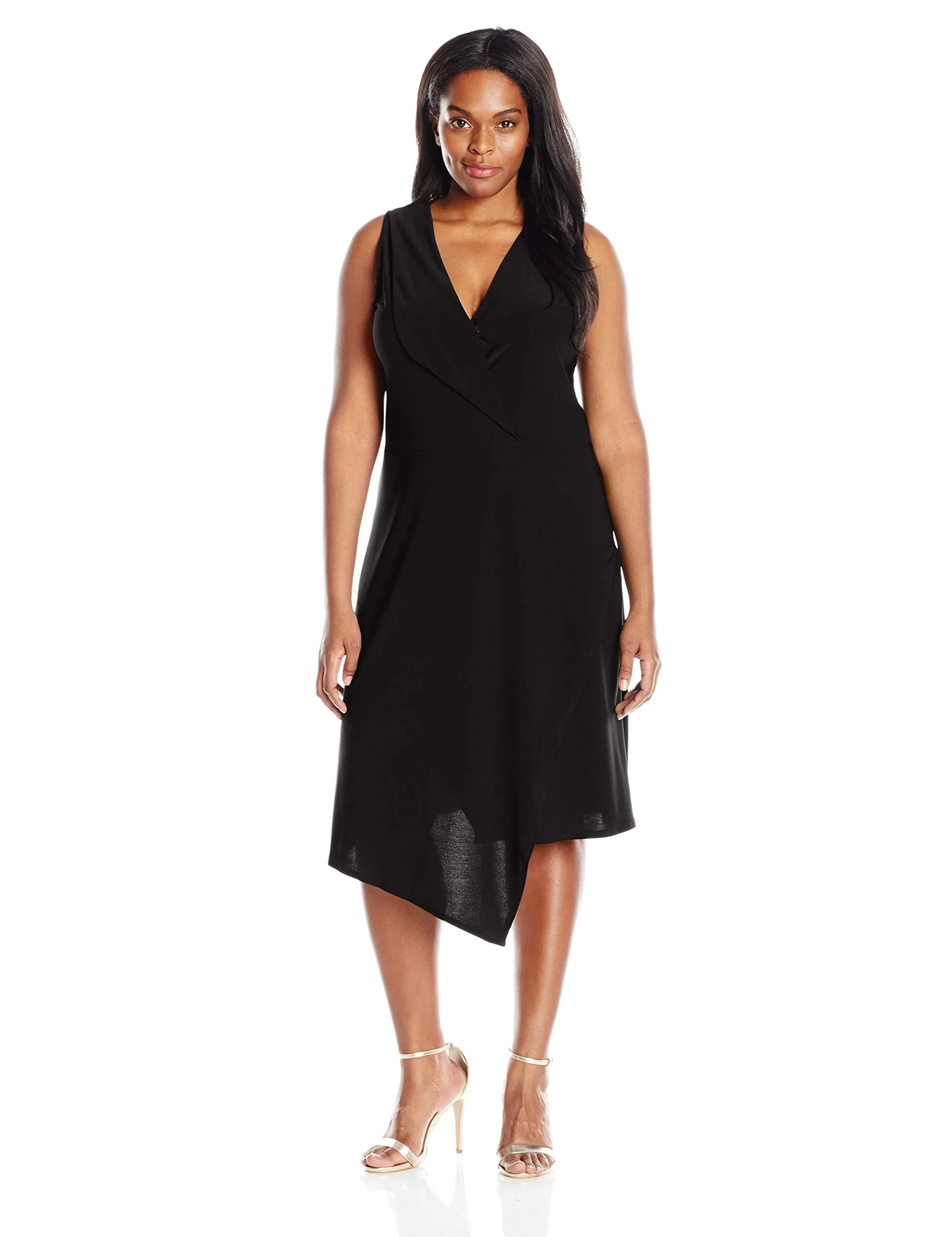 Star Vixen Plus-Size Sleeveless Asymmetrical Dress with Fold Over Collar, Black, 3X | No Wrinkles & Perfect Fit