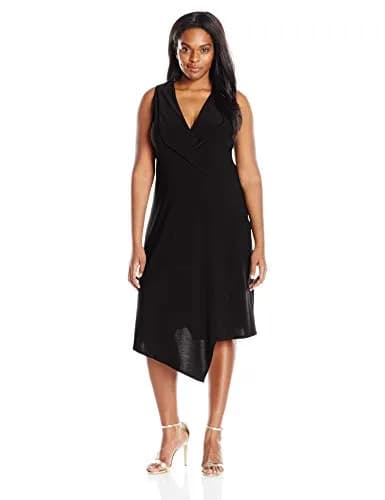 Star Vixen Plus-Size Sleeveless Asymmetrical Dress with Fold Over Collar, Black, 3X | No Wrinkles & Perfect Fit thumbnail 1
