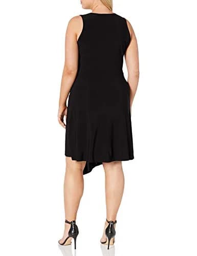 Star Vixen Plus-Size Sleeveless Asymmetrical Dress with Fold Over Collar, Black, 3X | No Wrinkles & Perfect Fit thumbnail 2