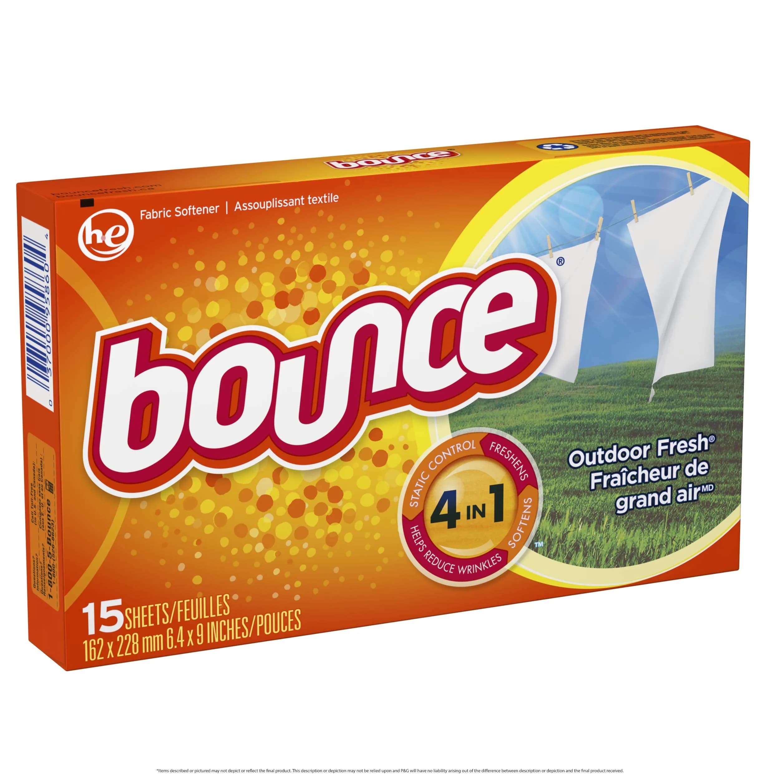 Bounce Outdoor Fresh Scented Fabric Softener Dryer Sheets 15 Count | Reduces Wrinkles & Static Cling - view 2